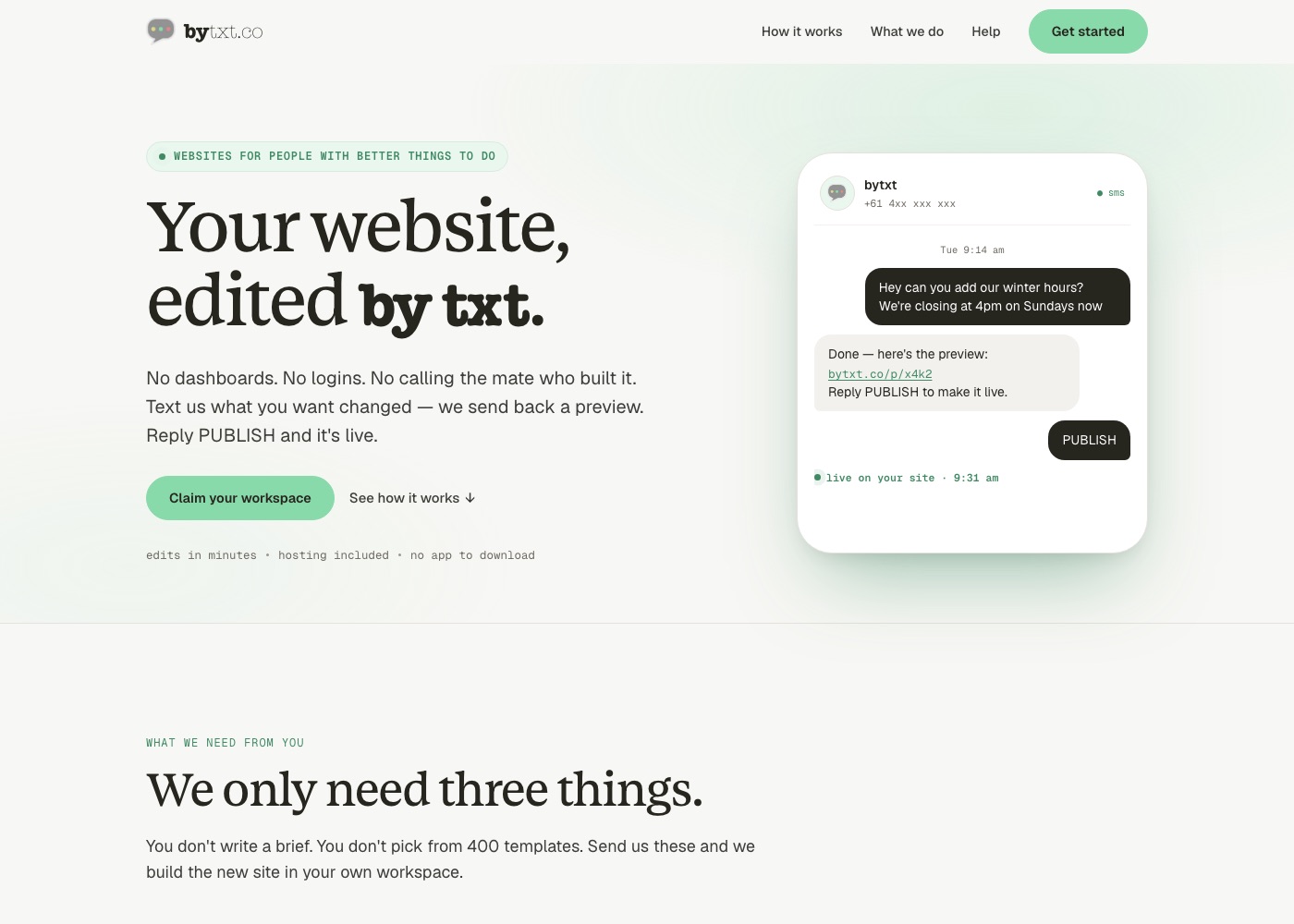 bytxt.co homepage: your website, edited by txt
